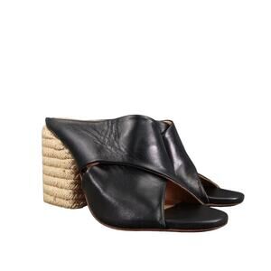 Paloma Barcelo Shoes Womens 37 Sandals Block Heel Espadrille Venus Black Leather